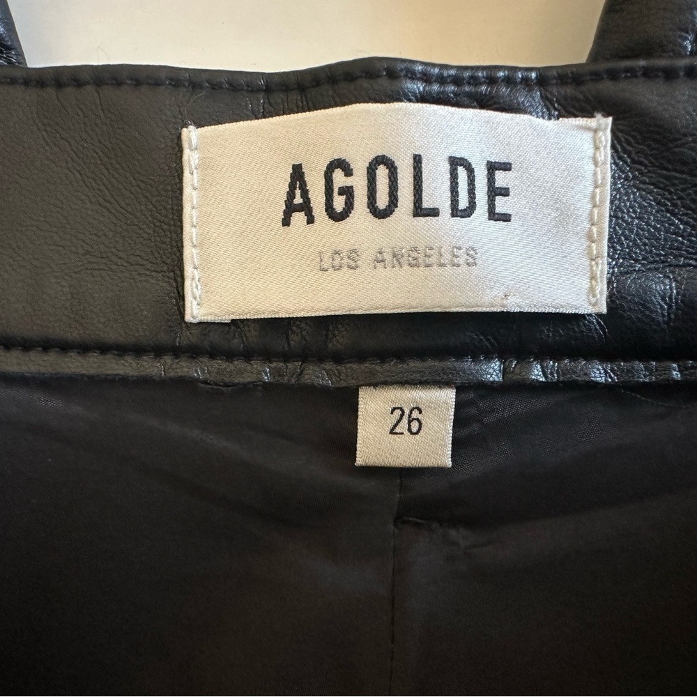 AGOLDE RECYCLED BLACK LEATHER MID RISE RELAXED BOOT PANTS SIZE 26 - Picture 5 of 9
